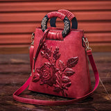Chinese Floral Print Shoulder Bag Faux Leather Handbag Large Capacity
