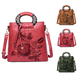 Chinese Floral Print Shoulder Bag Faux Leather Handbag Large Capacity