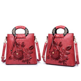 Chinese Floral Print Shoulder Bag Faux Leather Handbag Large Capacity