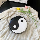 Women Chinese Style Circular Chain Crossbody Bag PU Leather Round Shoulder Bag