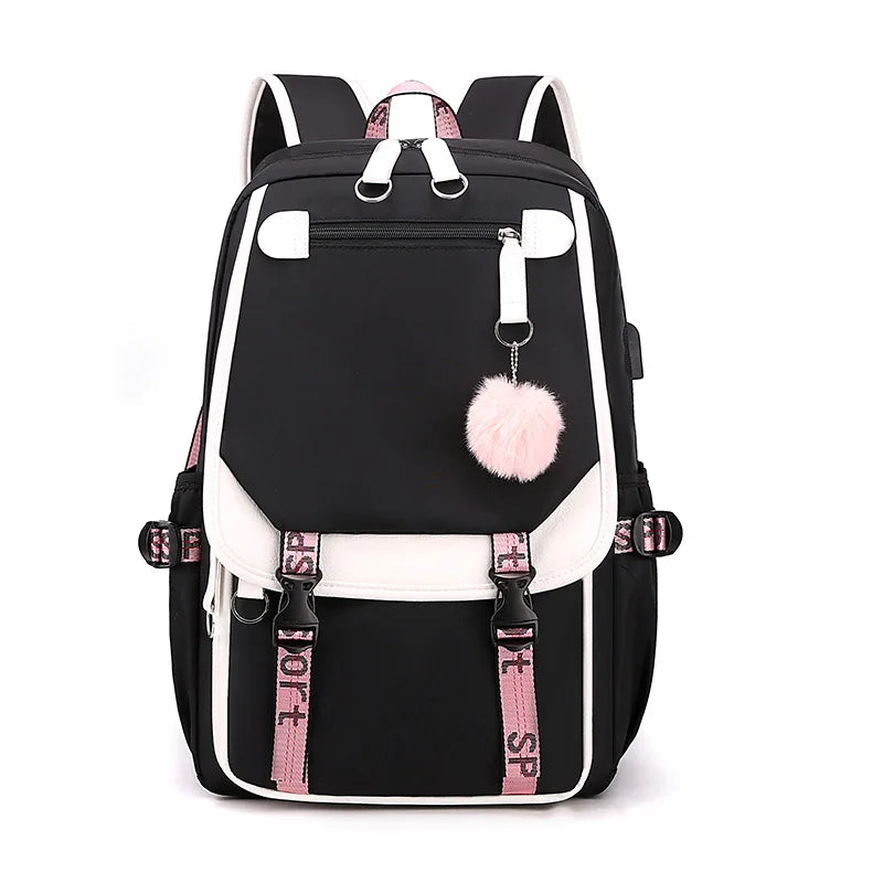 Women Girls School Backpack Anti Theft USB Charge Waterproof Bagpack