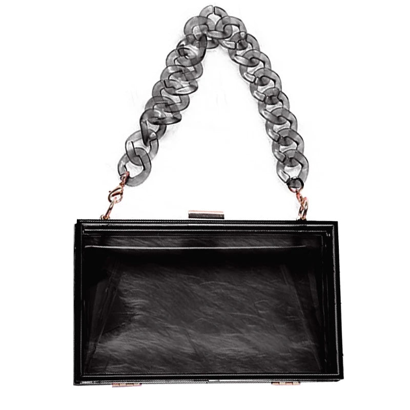 Clear Acrylic Box Clutch Crossbody Bag with Strap