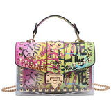 PVC Clear Crossbody Bag Rivets Graffiti Shoulder Messenger Bag