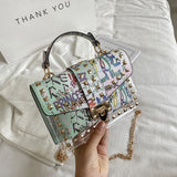 PVC Clear Crossbody Bag Rivets Graffiti Shoulder Messenger Bag