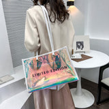 Women Clear Tote PVC Laser Waterproof Transparent Handbags Female Large Shopper