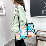 Women Clear Tote PVC Laser Waterproof Transparent Handbags Female Large Shopper