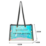Women Clear Tote PVC Laser Waterproof Transparent Handbags Female Large Shopper