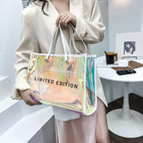 Women Clear Tote PVC Laser Waterproof Transparent Handbags Female Large Shopper