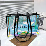 Women Clear Tote PVC Laser Waterproof Transparent Handbags Female Large Shopper