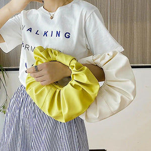 Women Cloud Bag Soft PU Leather Ladies Pleated Handbag Underarm Bag Totes