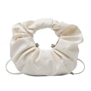 Women Cloud Bag Soft PU Leather Ladies Pleated Handbag Underarm Bag Totes