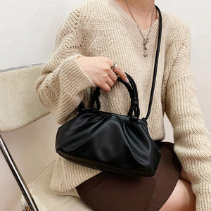 Women Cloud Bags Pleated Handlebags PU Leather Armpit Bag Female Satchel