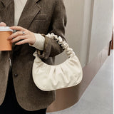 Soft PU Leather Pleated Underarm Bag Women Cloud Handbag