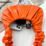 Women Cloud Handbag Solid Soft PU Leather Pleated Underarm Bags