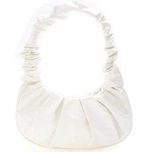 Women Cloud Handbag Solid Soft PU Leather Pleated Underarm Bags