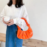 Women Cloud Handbag Soft Leather Pleated Underarm Travel Bag Dumpling Tote Bags