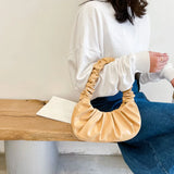Women Cloud Handbag Soft Leather Pleated Underarm Travel Bag Dumpling Tote Bags