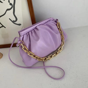 Women Cloud Ruched Shoulder Bags Female Thick Chain Handbags Crossbody Bags