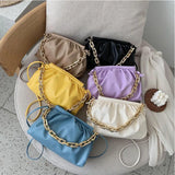 Women Cloud Ruched Shoulder Bags Female Thick Chain Handbags Crossbody Bags