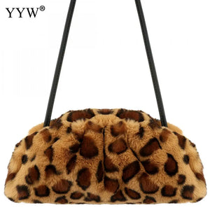 Leopard Flannelette Clutch Bag Crossbody Purse for Women