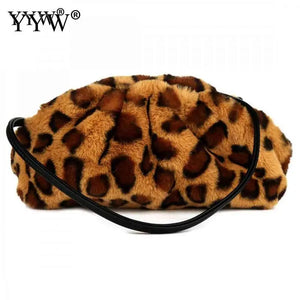 Leopard Flannelette Clutch Bag Crossbody Purse for Women
