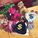 Women Clutch Crossbody Messenger Bags 3D Dollar Laser Bolsa Feminina Handbags