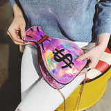 Women Clutch Crossbody Messenger Bags 3D Dollar Laser Bolsa Feminina Handbags