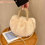 Plush Crossbody Handbag Woven Handle Soft Solid Winter Purse