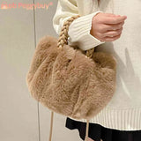 Plush Crossbody Handbag Woven Handle Soft Solid Winter Purse
