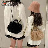 Soft Fluffy Women Clutch Handbag Woven Handle Plush Messenger Bag