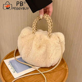Soft Fluffy Women Clutch Handbag Woven Handle Plush Messenger Bag