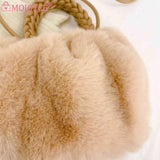 Soft Plush Women Clutch Handbag with Woven Handle - Solid Color