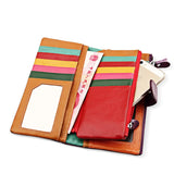 Cow Leather Women Clutch Wallet Long Zipper Purse For iPhone 8