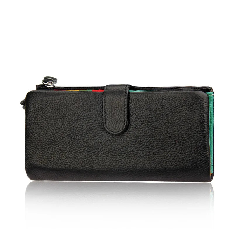 Cow Leather Women Clutch Wallet Long Zipper Purse For iPhone 8
