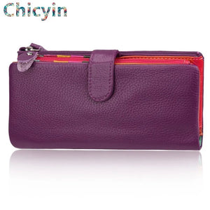 Cow Leather Women Clutch Wallet Long Zipper Purse For iPhone 8