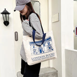 London Bookshop Print Canvas Women Clutch Purse Large Capacity