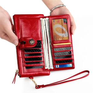 Oil Wax Leather Clutch Wallet Zipper Purse RFID Wallet