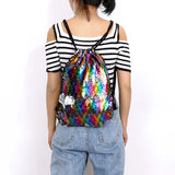 Colorful Sequin Drawstring Backpack Mermaid Beach Bag Glittering School Bag