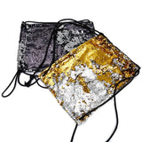 Colorful Sequin Drawstring Backpack Mermaid Beach Bag Glittering School Bag