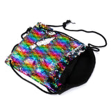 Colorful Sequin Drawstring Backpack Mermaid Beach Bag Glittering School Bag