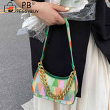Women Commute Bag Colorful Triangle Printed PU Leather Hobos