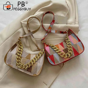 Women Commute Bag Colorful Triangle Printed PU Leather Hobos