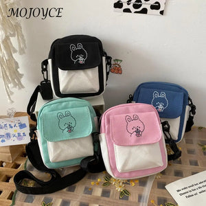 Cartoon Print Canvas Crossbody Bag Mini Handbag Flap Purse