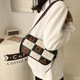 Women Contrast Stitching Shoulder Bag Small Square Messenger Bag