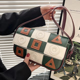 Women Contrast Stitching Shoulder Bag Small Square Messenger Bag
