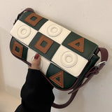 Women Contrast Stitching Shoulder Bag Small Square Messenger Bag