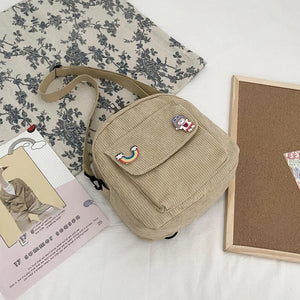Women Corduroy Backpack Convertible Daypack Shoulder Bags