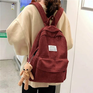Corduroy Backpack for Women High School College Students