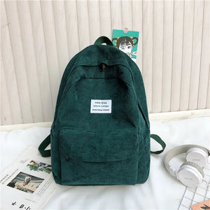 Corduroy Backpack High School College Students Book Bag Retro Female Backpacks