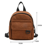Women Corduroy Backpack Teenager Girl Winter Small School Bag